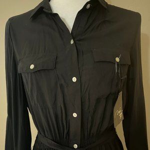 Brooke Leigh Black Long Sleeve Shirt Dress Button Down Size Small S NWT Belted